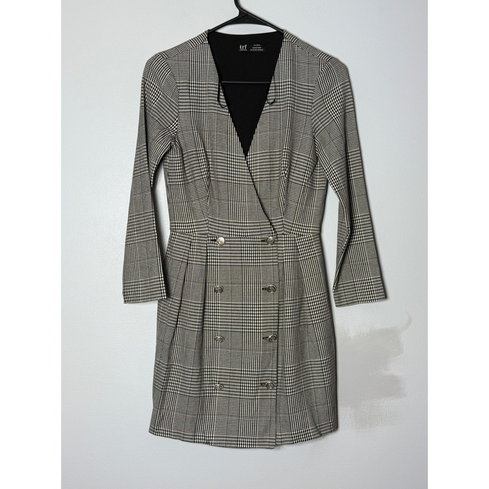 Zara TRF Glen Plaid Blazer Dress Black White Double Breasted Mini XS 7385/323 - Picture 1 of 9